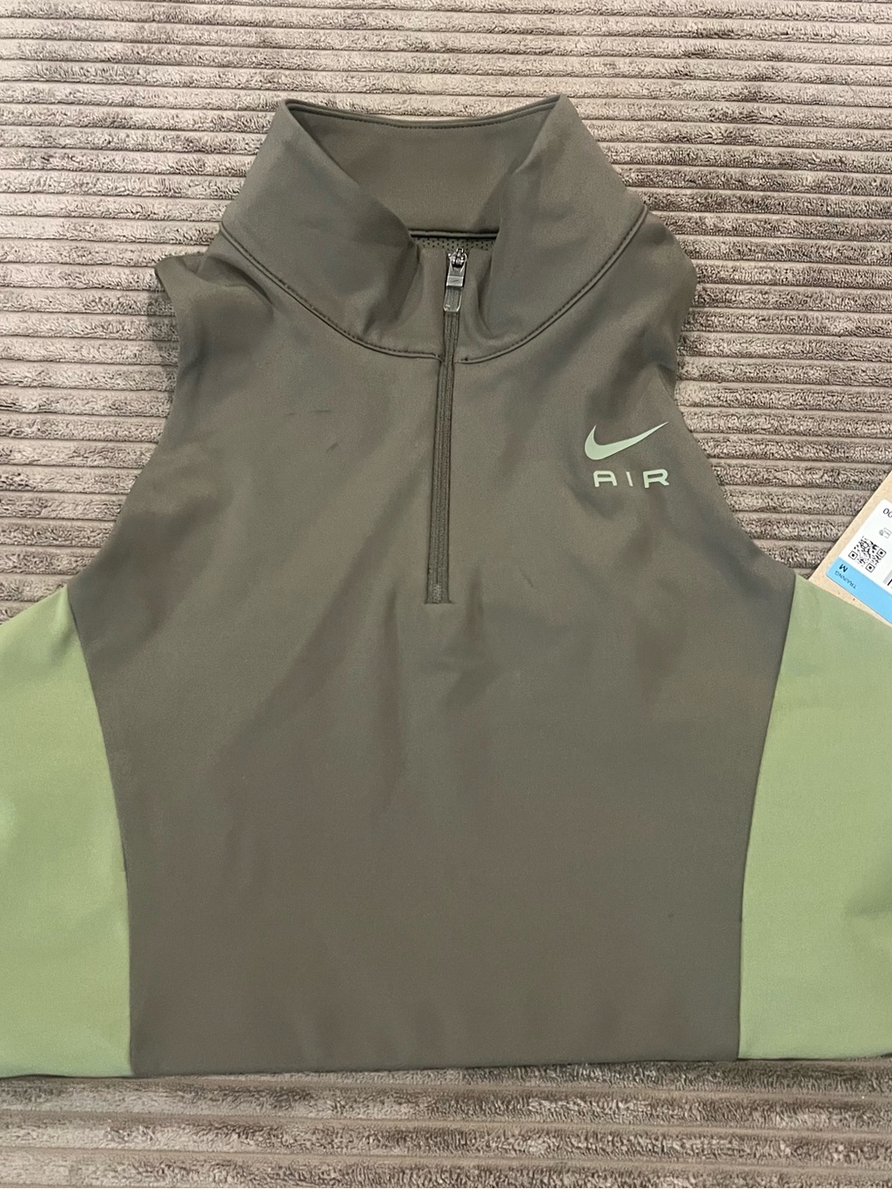 Nike Air Olive Green & Light Green Sleeveless Half-Zip Top